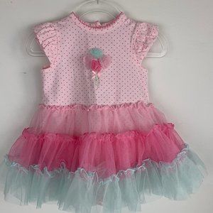 Pink & Green Ruffled Tulle Skirt w/White Polka